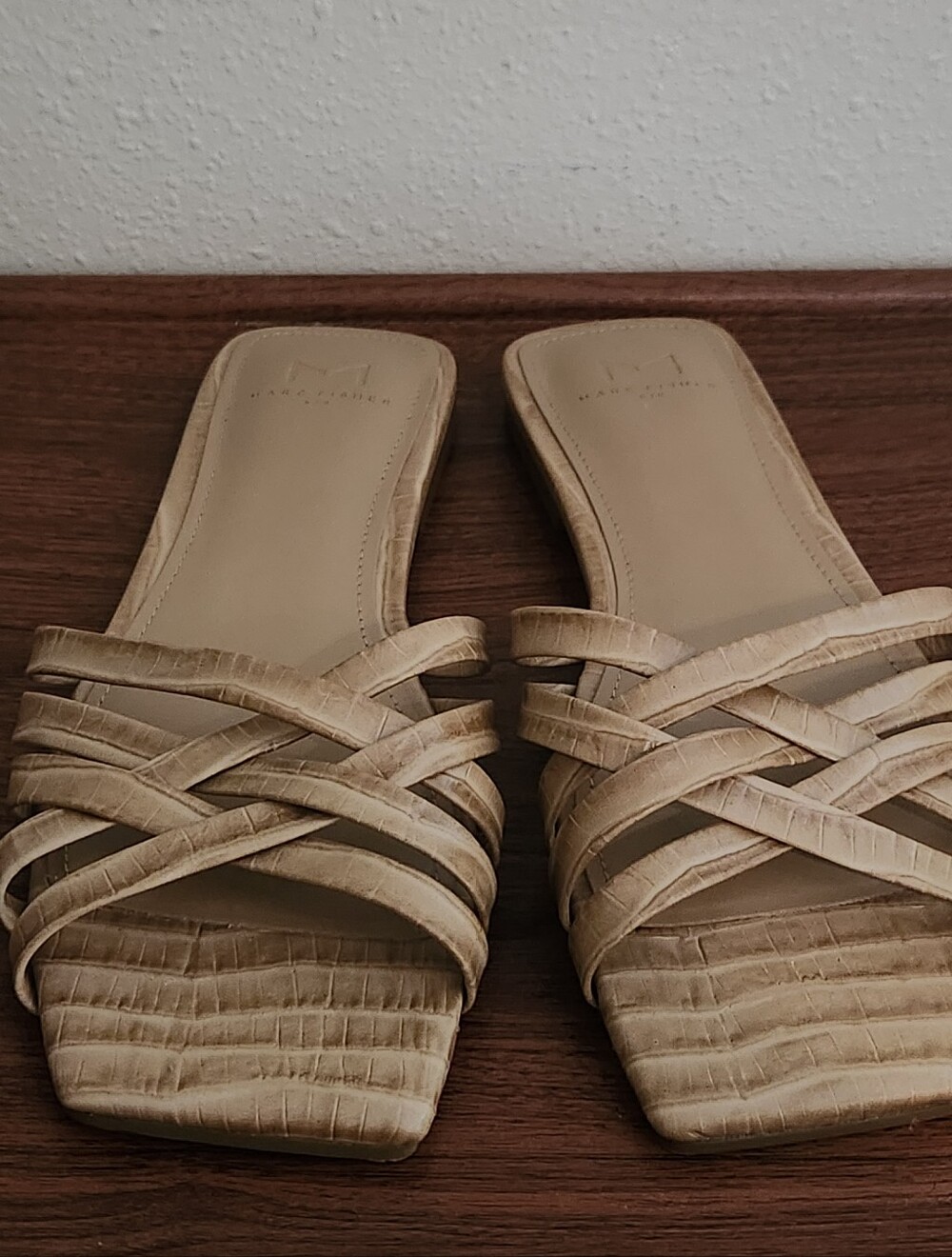 Marc Fisher Taupe Woven Slide Sandals - Picture 3 of 8